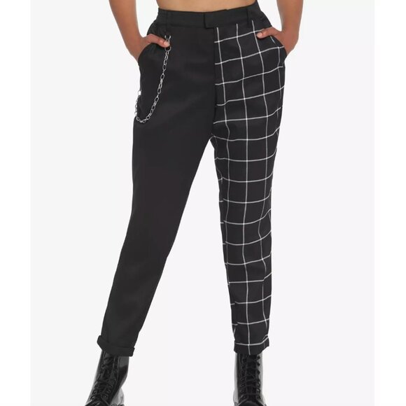 Hot Topic Split Grid High Rise Pants Black/White Goth Punk Grunge Size Small - Picture 1 of 9
